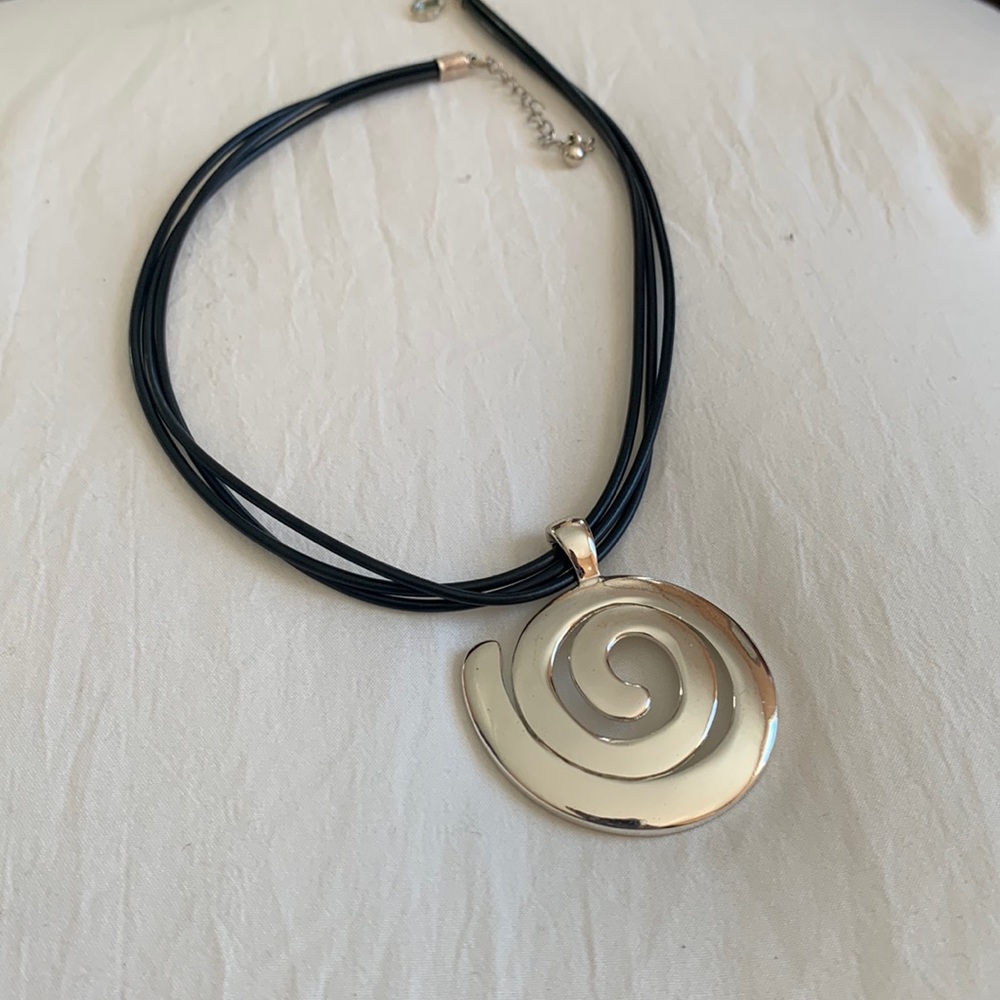 Beautiful black cable necklace with  2”silver drop